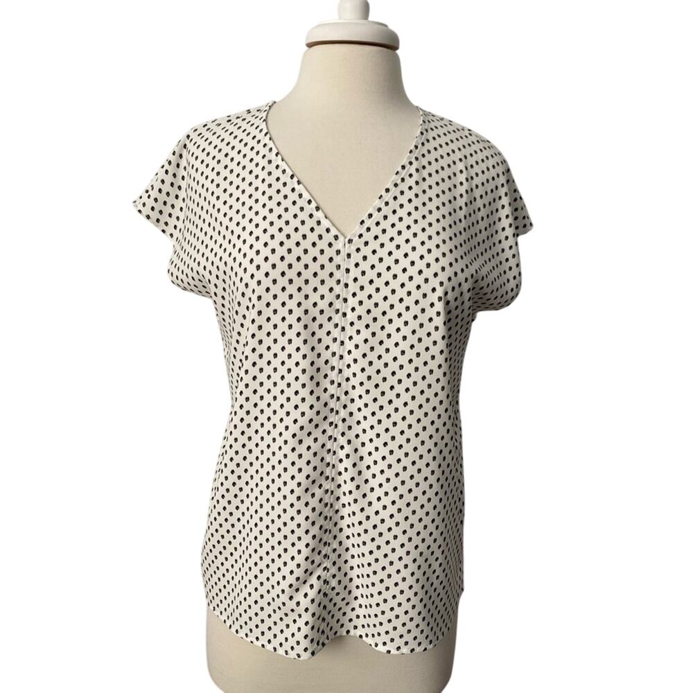 Hilary Radley Womens S Chic Polka Dot Lightweight V Neck Blouse Oversized Office